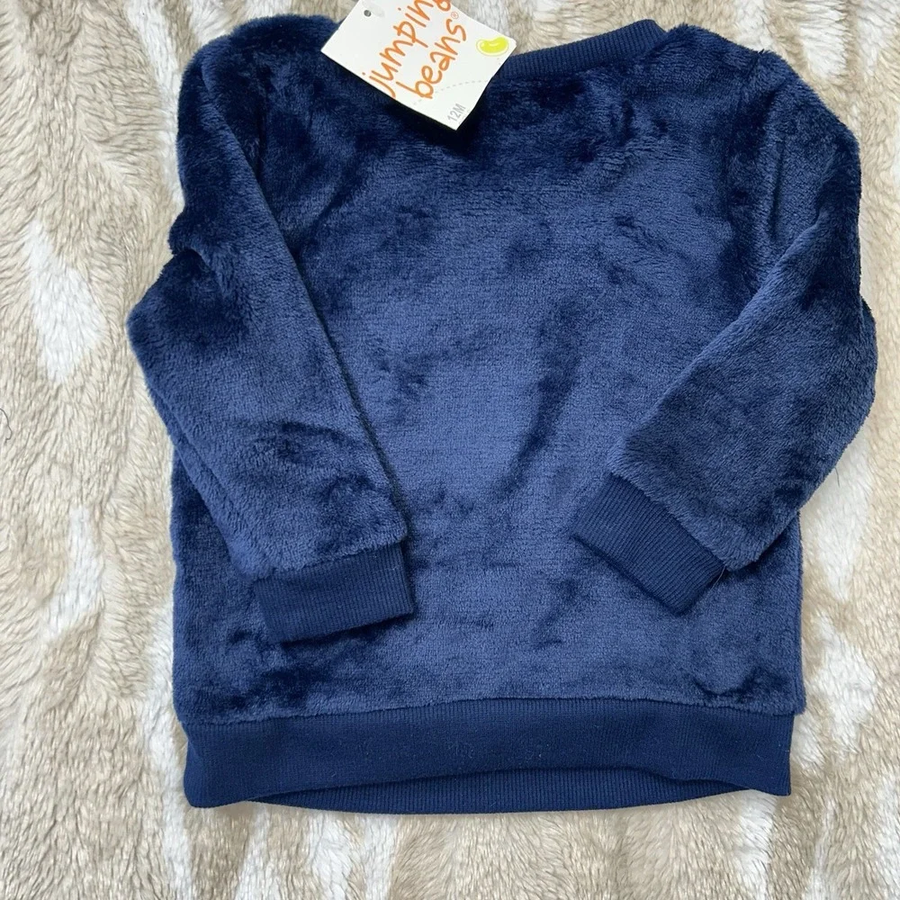 Jumping Beans Girls 12M Navy Blue Faux Fur‎ Unicorn Sweatshirt NWT
